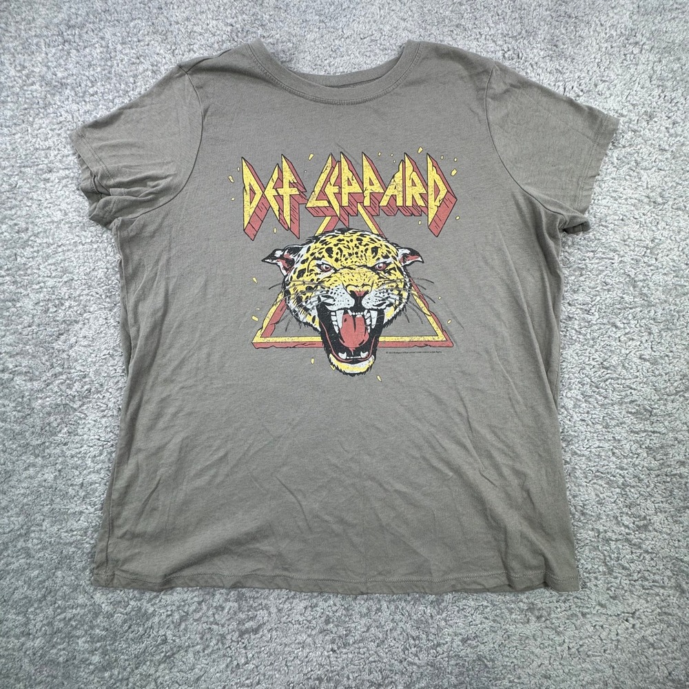 The‎ Vinyl Icons Def Leppard Leopard Triangle Graphic T Shirt Womens Size 0 Gray